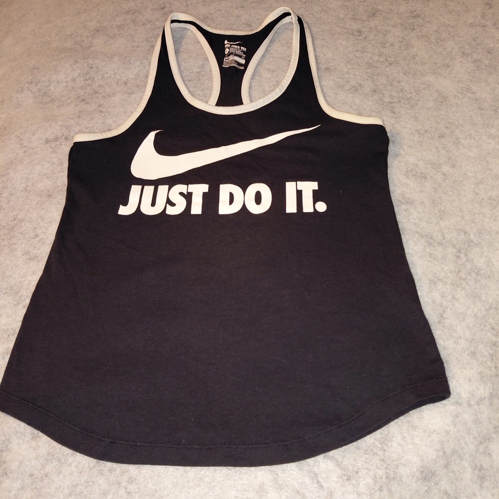 Nike Women's Black and White Slogan Tank Top Size Small